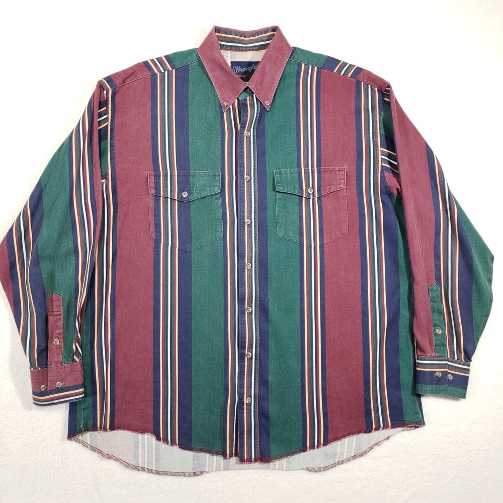 Wrangler Button Down Shirt Mens‎ 17-35 XL Vintage Striped Western X-Long Tails